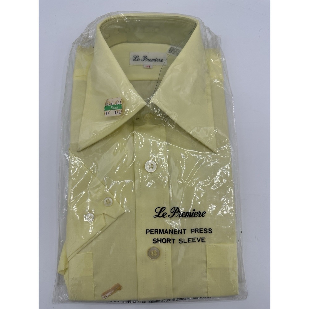 Vintage Le Premiere Shirt Mens 14.5 Yellow Permanent Press NOS 70s NWT